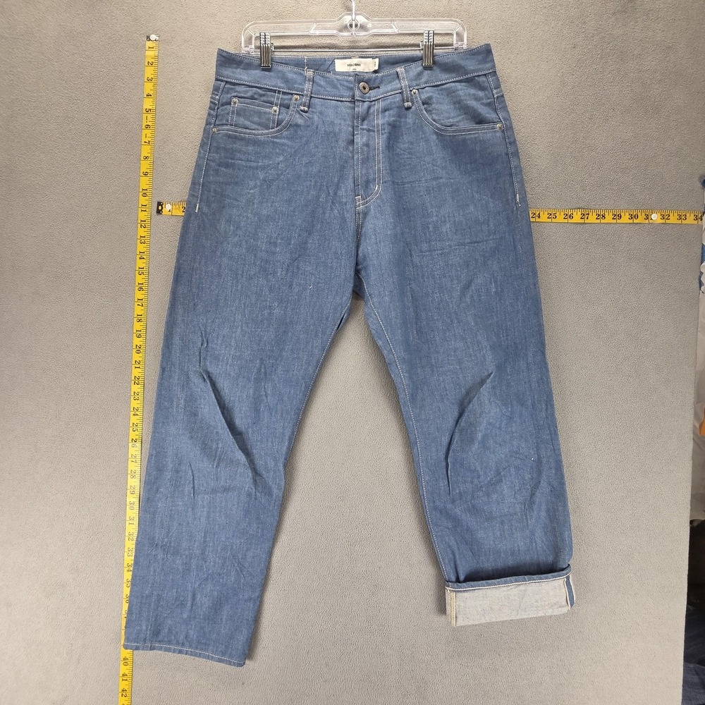 Selvedge Jeans Mens Blue XEROBNR Medium Wash Zip Fly Relaxed Straight Fits 32x26